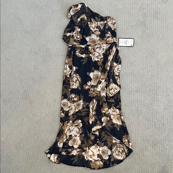 🩷 NWT Betsy Adam Floral one Shoulder Women's Size 14 Special Occasion Navy Dress - Picture 2 of 8